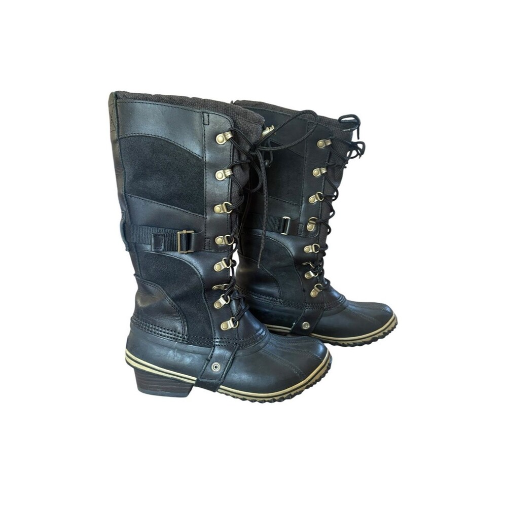 Sorel Conquest Carly Boots Womens 8 Black Suede Leather Waterproof Tall Riding
